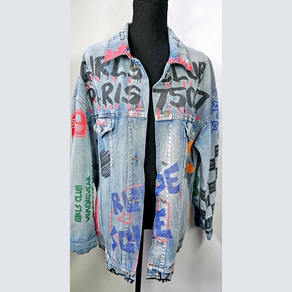 Small AKIRA Girls Club Graffiti Denim Jacket - Picture 6 of 7
